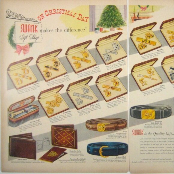 Vintage 1953 Swank Mens Accessories Print Ad 2 Pages Christmas Gift Shop - Picture 2 of 2